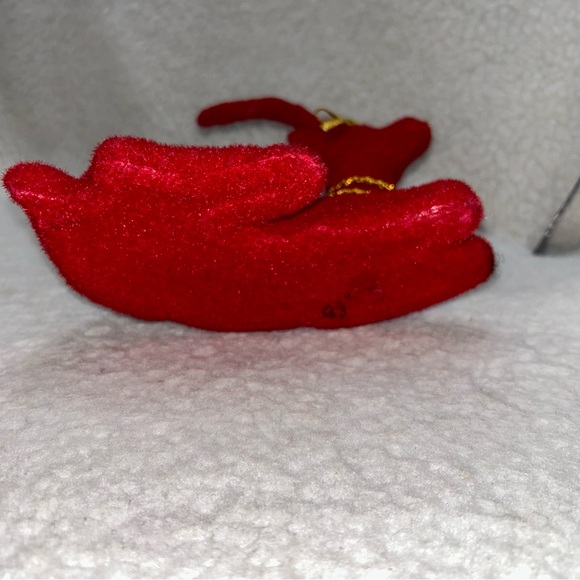Red Velveteen flocked vintage sitting Reindeer with gold bow 8" plastic - Picture 10 of 11